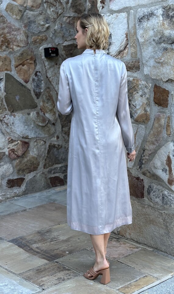 1960s Adele Simpson Silver Silk Long Sleeved Cock… - image 3