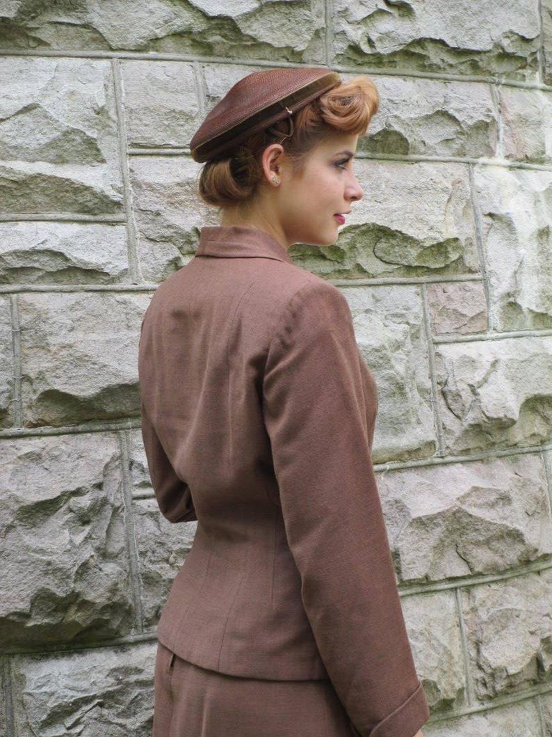 1940s WWII Era Brown Wool Suit with Most Excellent Detailing