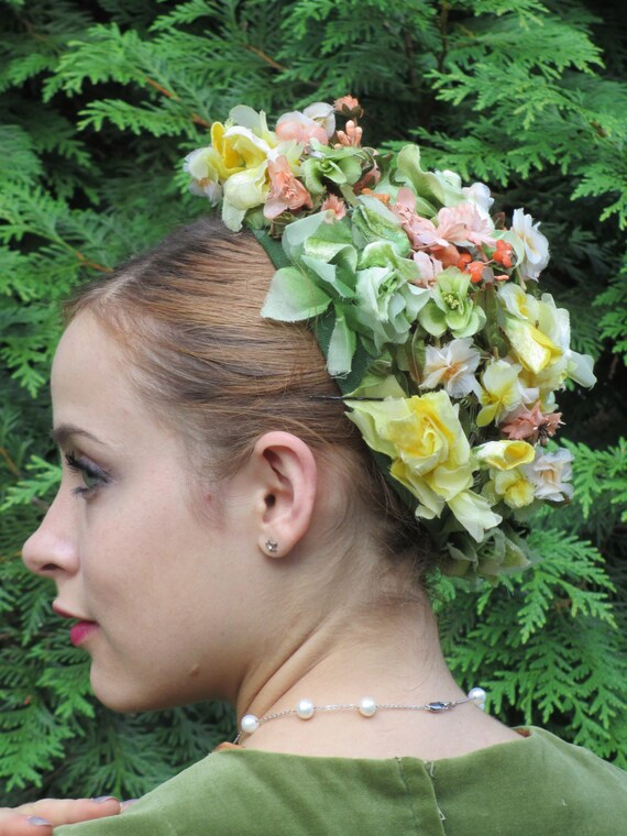 Summer Goddess Floral Flower Child Hat - Green wi… - image 3