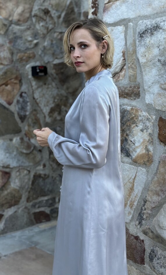 1960s Adele Simpson Silver Silk Long Sleeved Cock… - image 6