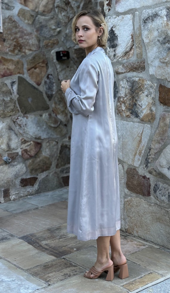 1960s Adele Simpson Silver Silk Long Sleeved Cock… - image 4