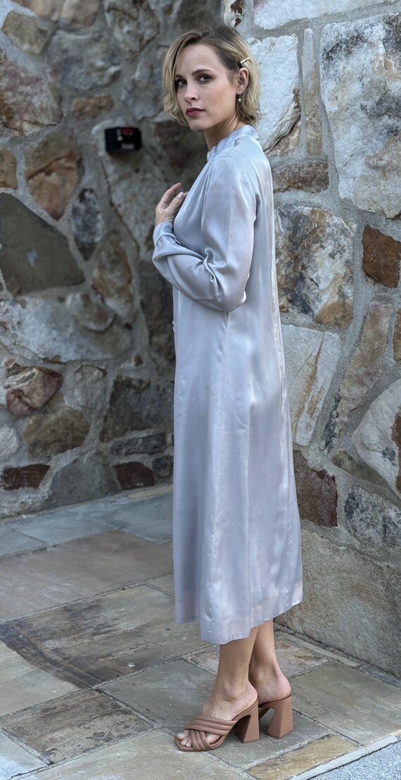 1960s Adele Simpson Silver Silk Long Sleeved Cock… - image 5