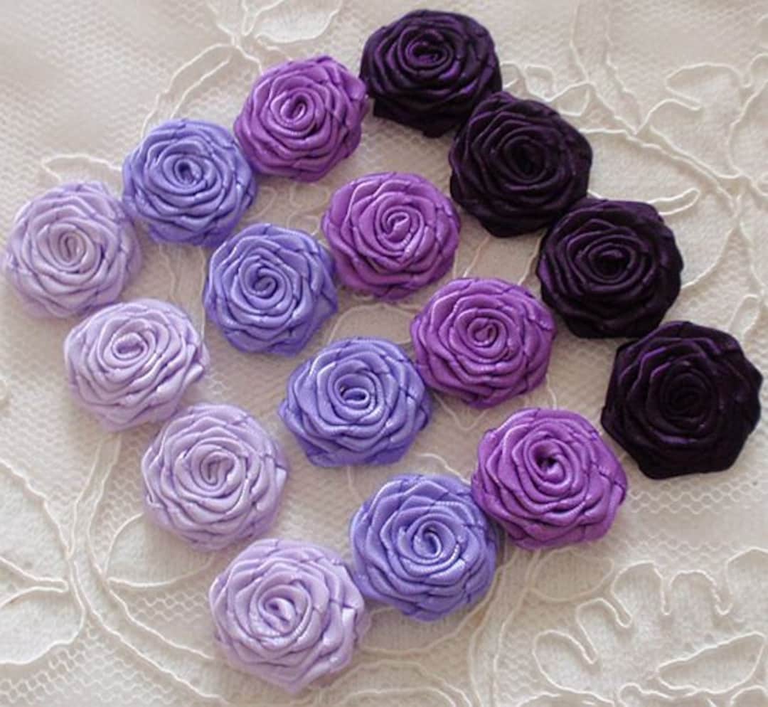 16 Small Handmade Ribbon Roses (7/8 to 1 Inches) in Lt Orchid, Lavender ...