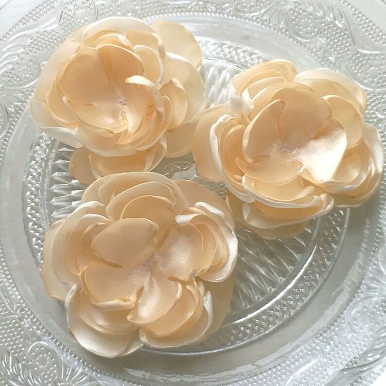 3 Handmade Singed Flower Fabric Flower Fabric Rose 2.5 inches In Buttermilk and Cream MY-627 Ready To Ship image 2