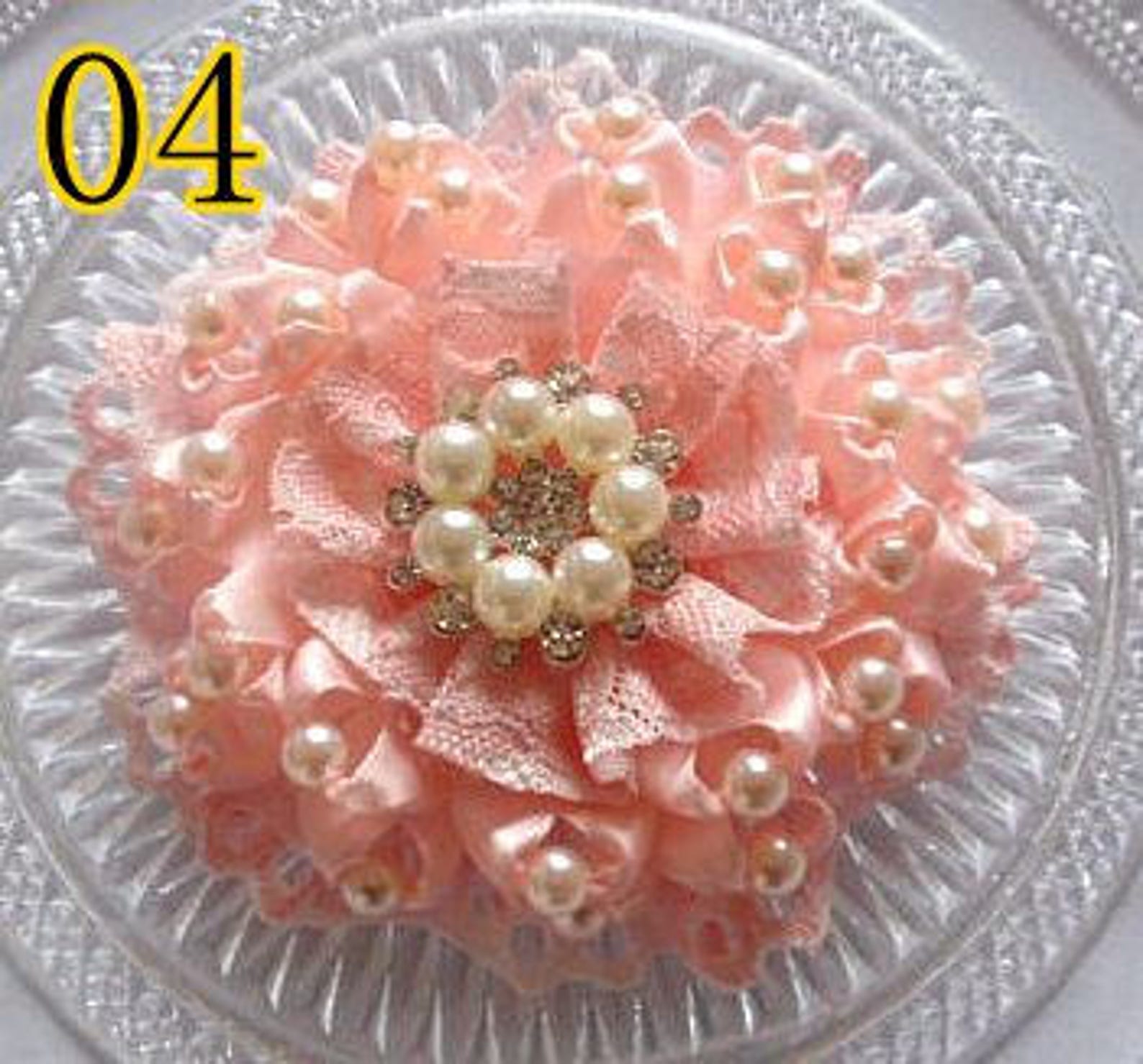 Handmade Ribbon Flower Lace Flower With Pearls 3.5 Inches in Etsy