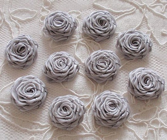 10 Small Handmade Ribbon Roses 7/8 to 1 inches In Gray And | Etsy