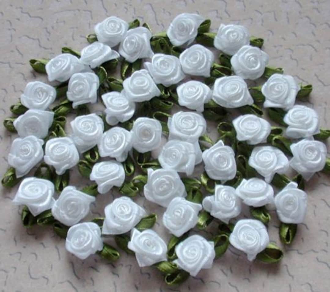 1 Inch Ribbon Roses 20 Mini Handmade Ribbon Roses (1/2 Inches) in White MY-021 - 04ready to ...