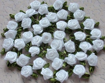 20 Mini Handmade Ribbon Roses (1/2 inches) In White MY-021 - 04Ready To Ship