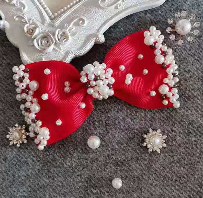 Handmade Grosgrain Ribbon Bow With Pearl 23.5 Inches in Etsy
