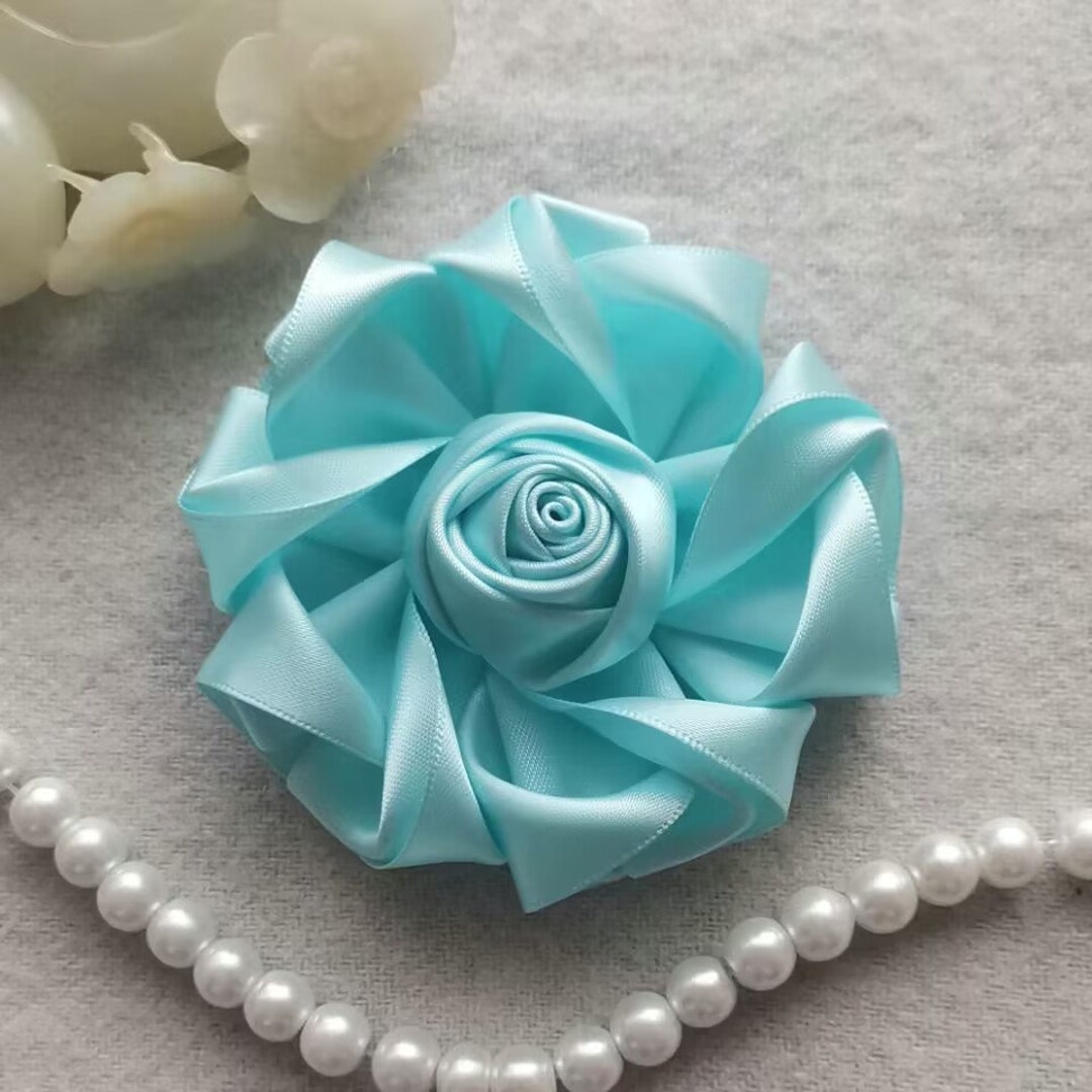 Handmade Ribbon Flower Ribbon Roses Satin Flower in Ocean Blue - Etsy