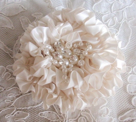 Handmade Ribbon Flower With Rhinestone Pearls 3.5 Inches in - Etsy