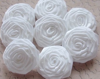 8 Handmade Ribbon Roses (1-1/2 inches) In White And Have Over 150 Colors To Choose MY-028-05 Ready to Ship