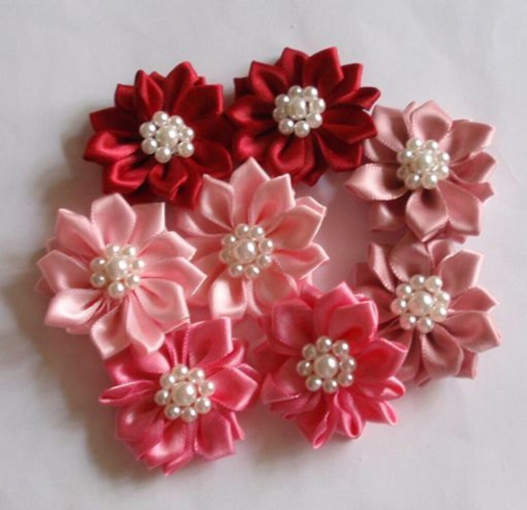 8 Handmade Flowers With Pearls in Pearl Pink Red Rose Mauve - Etsy