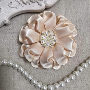 Handmade Ribbon Flower Ribbon Roses Satin Flower In Ivory (3 inches) Have Over 150 Colors To Choose MY-882-128 Ready To Ship