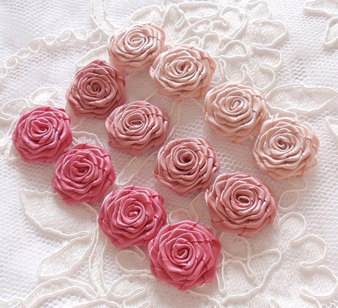 12 Small Handmade Ribbon Roses (7/8 to 1 Inch) in Moonstone,sweet ...