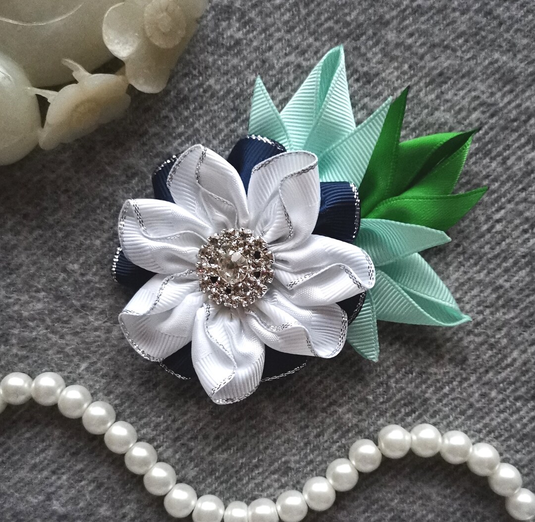 Rustic Flower Ribbon Handmade Ribbon Flower Ribbon Roses Grosgrain Ribbon Flower in White ...