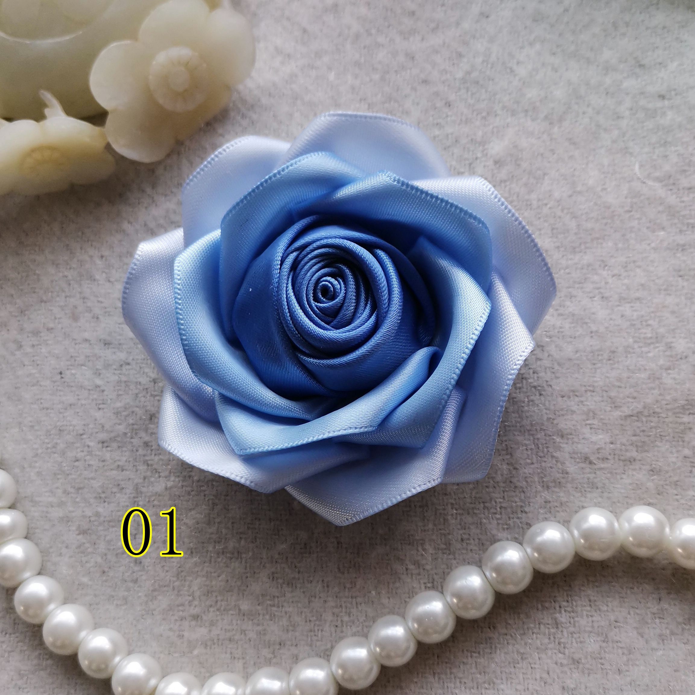 Handmade Ribbon Flower Ribbon Rose (2-3/4 Inches) in Purple