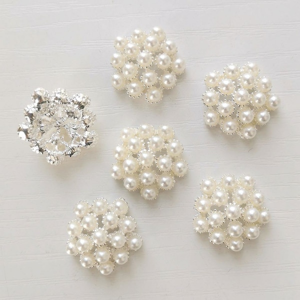 6 Embellissement Bouton Perle Dos Plat (19x20mm) AL-188-01