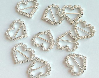 10 Flat Back Rhinestone Heart Button Embellishment (17*16 mm) LT-70