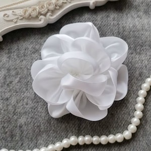 Handmade Ribbon Flower  (3.5 inches) In White And Have Over 150 Colors To Choose MY-260 -05 Ready To ship