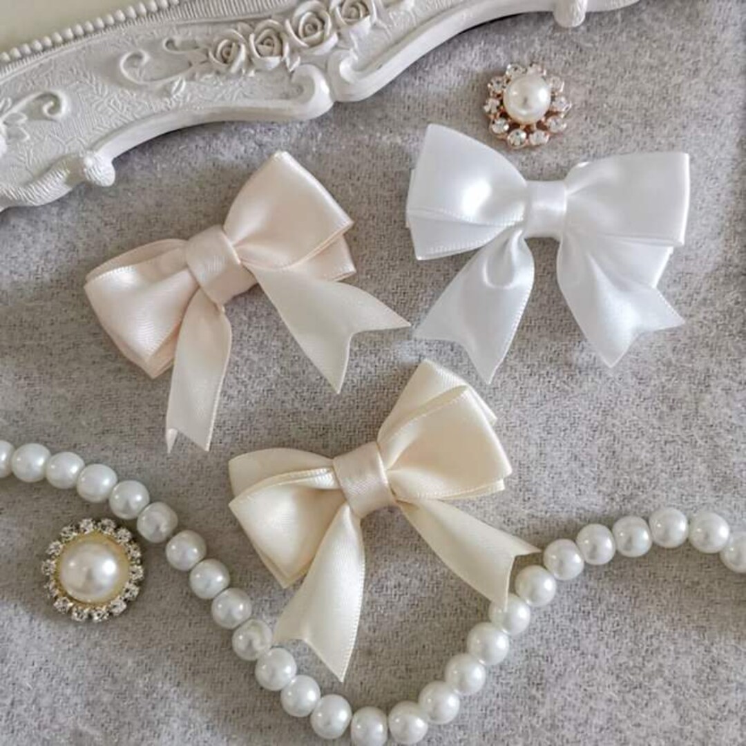 What Color Is Ribbits Bow 3 Handmade Satin Ribbon Bow Grid Ribbon Bow in off White, Ivory ...