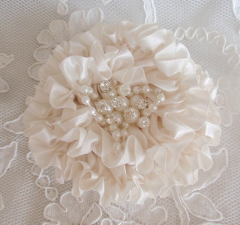 Handmade Ribbon Flower With Rhinestone Pearls 3.5 Inches in - Etsy