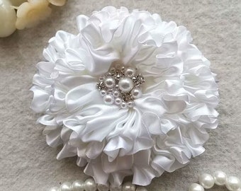 Handgemaakt lint bloemenlint rozen satijnen bloem in wit (3-3/4 inch) meer dan 150 kleuren om uit te kiezen MY-1028 Klaar voor verzending