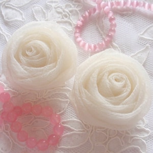 2 Organza Rolled Roses Chiffon Roses Fabric Flower (2 inches) In Cream MY-352-02 Ready To Ship