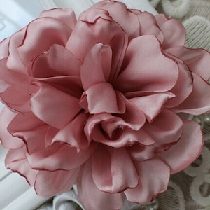 Larger Handmade Singed Flower Fabric Flower Silk Fabric Rose (3-1/2 inches) In Mauve MY-298-16-01 Ready To Ship