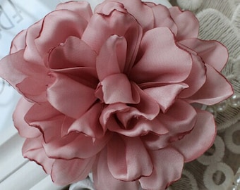 Larger Handmade Singed Flower Fabric Flower Silk Fabric Rose (3-1/2 inches) In Mauve MY-298-16-01 Ready To Ship