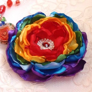 Larger Handmade Singed Flower With Pearl and Rhinestone (3.5 inches) In Rainbow MY-236 Ready To Ship