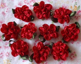 も*も様 Flower ribbon tops Red 9 Ribbon Flowers Ribbon Roses With Pearls in Ivory, Tan, Brown (1