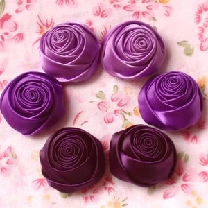 6 Handmade Rolled Roses (1-1/4 inches) in Grape, Purple, Plum MY-025 -14 Ready To Ship