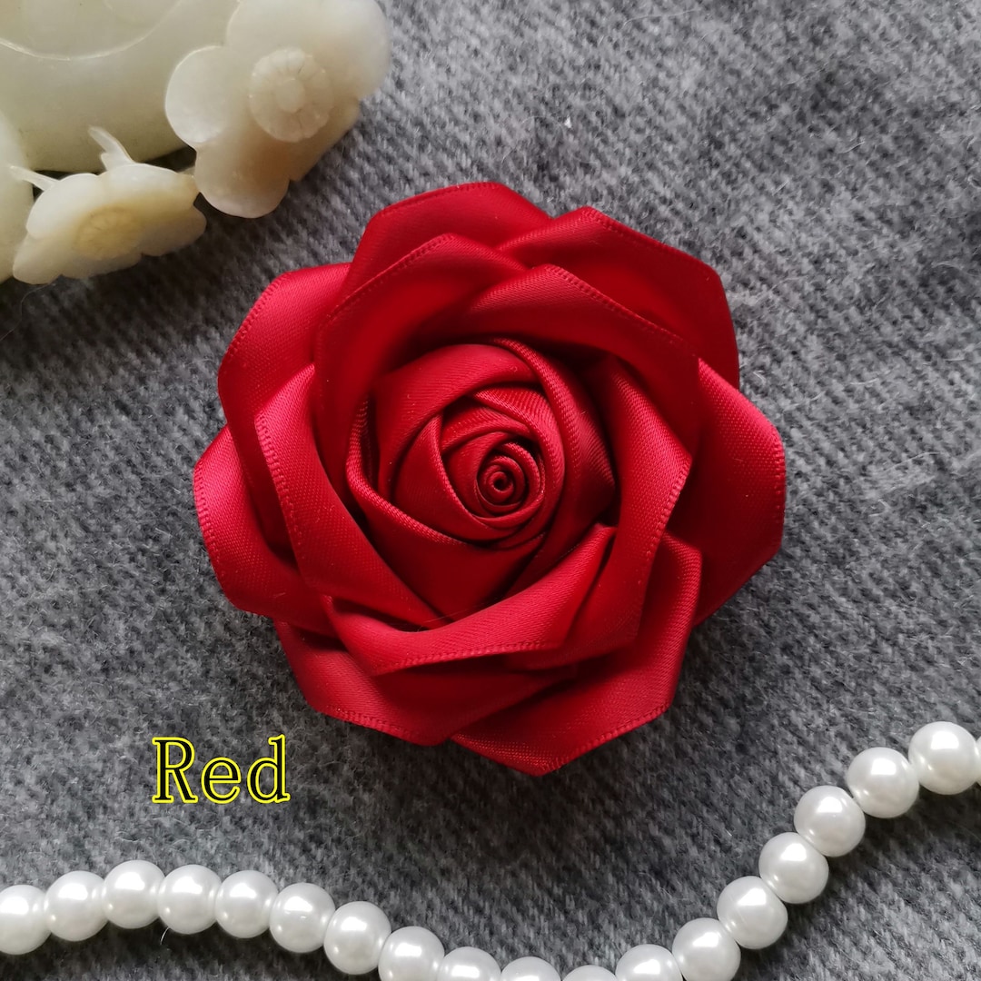 Ribbbon Roses Handmade Ribbon Flower Ribbon Rose (2-3/4 Inches) in Red More Color to ...