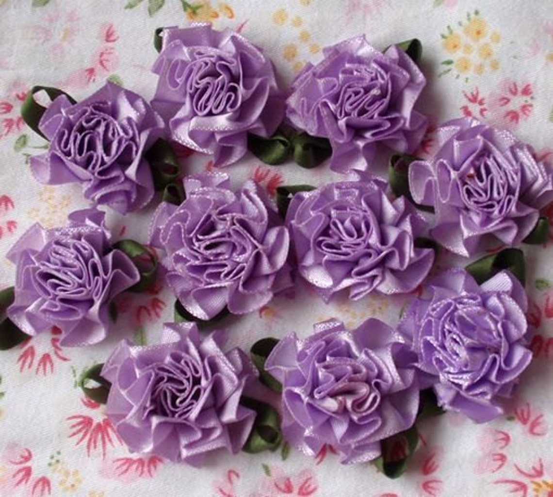 10 Handmade Ribbon Flowers With Leaves Over 150 Colors to Etsy