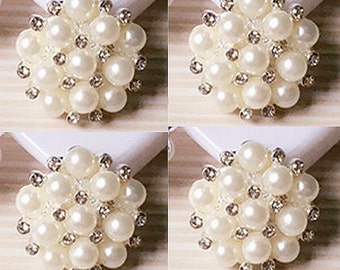 4 Schienale piatto perla e strass Bottone Abbellimento (20x20 mm) QS-208
