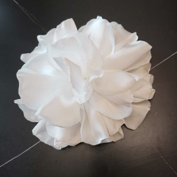 Größere Handgemachte Versengte Blumen Stoff Blumenstoff Rose (8 Zoll) In Weiß MY-990 Versandfertig
