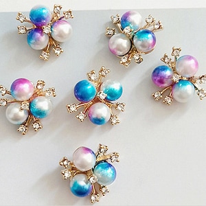 6 Flat Back Rhinestone Button Pearl Button Broche de adorno (21x21mm) LT-010