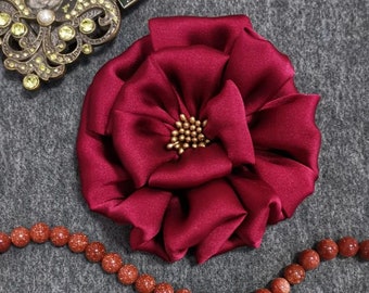 Larger Handmade Silk Flower Fabric Flower Fabric Rose (3-1/2 to 3-3/4 inches) In Wine More Color To Choose MY- 867-11 Ready To Ship