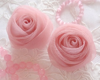2 Organza Rolled Roses Chiffon Roses Organza Roses Chiffon Flowers Fabric Flower(2 inches) In Dusty Rose MY-352-01 Ready To Ship