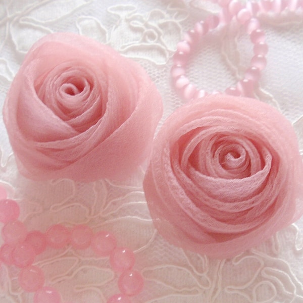 2 Organza Rolled Roses Chiffon Roses Organza Roses Chiffon Flowers Fabric Flower(2 inches) In Dusty Rose MY-352-01 Ready To Ship