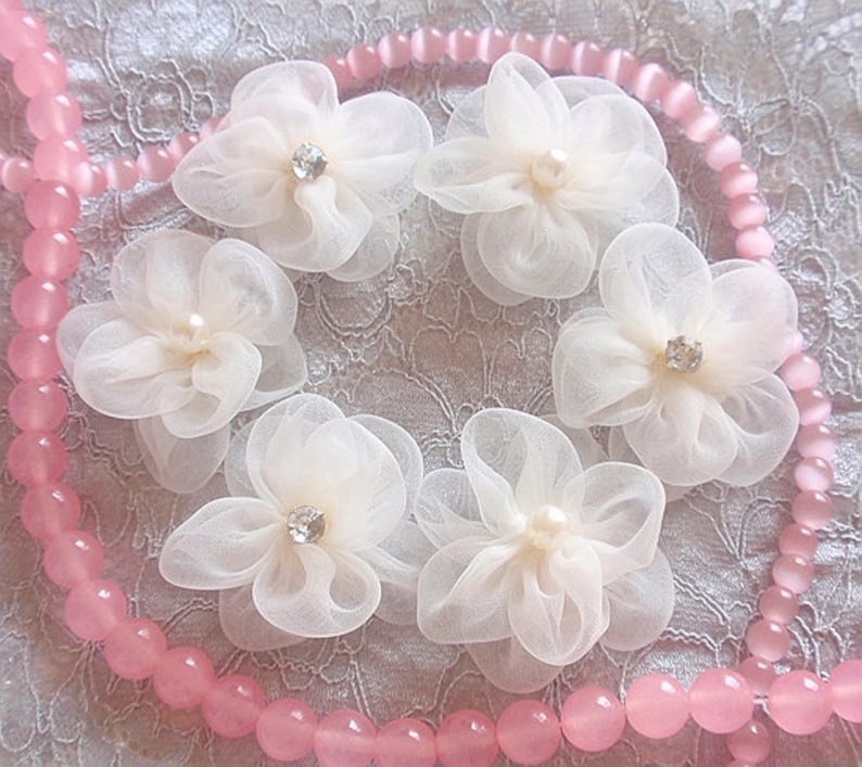 6 Handmade Organza Flowers With Pearl and Rhinestone 11/2 Etsy Denmark
