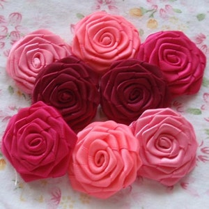 8 Handmade Ribbon Roses (1-1/4 inches) In Pink Combination And Have Over 150 Colors To Choose MY-031 - 07 Ready To Ship