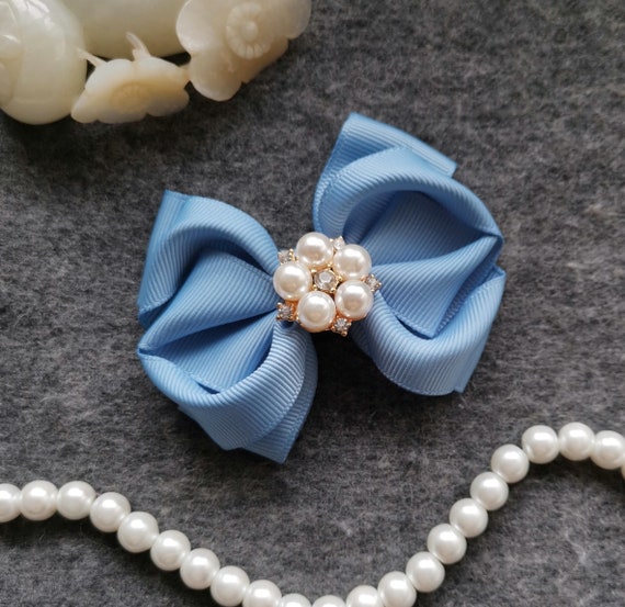 Handmade Grosgrain Ribbon Bow With Pearl ( 3*2-1/2 Inches  display picture 1