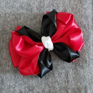 Handmade Satin Ribbon Bow  in Black red and off white  And Over 150 Colors To Choose (5X4 inch) MY-832-02 Ready To Ship