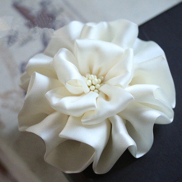 Larger Handmade Silk Flower Fabric Flower  (3-3/4 inches) In Ivory MY-439-01 Ready To Ship