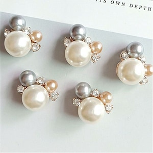 5 Flat Back Rhinestone Button Crystal Button Pearl Embellishment (20x18mm) LT-26
