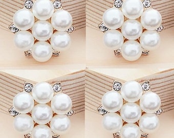 4 Flat Back Rhinestone Button Pearl Button Embellishment (20x23 mm) QS-228-02