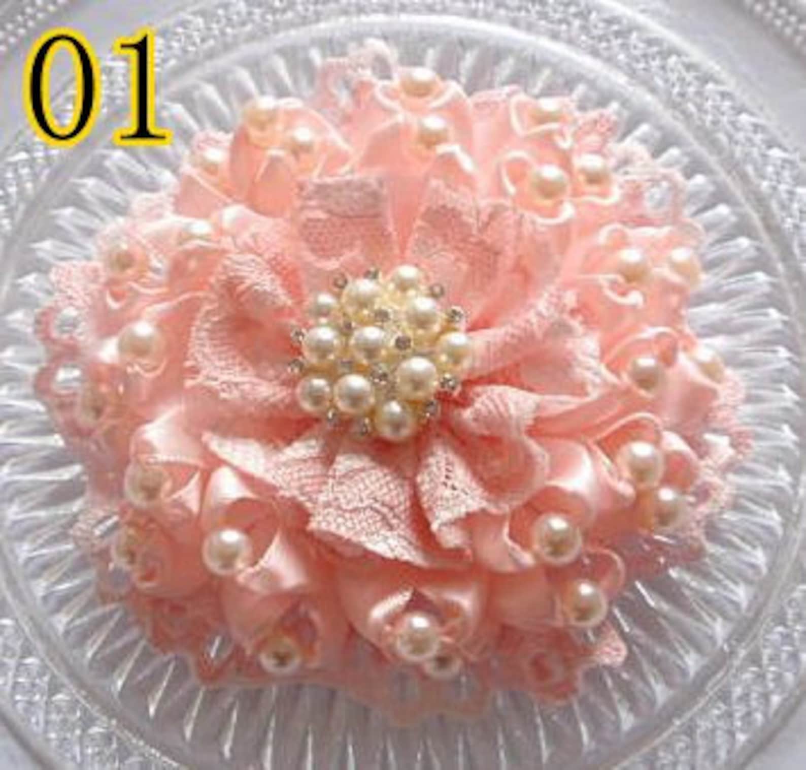 Handmade Ribbon Flower Lace Flower With Pearls 3.5 Inches in Etsy