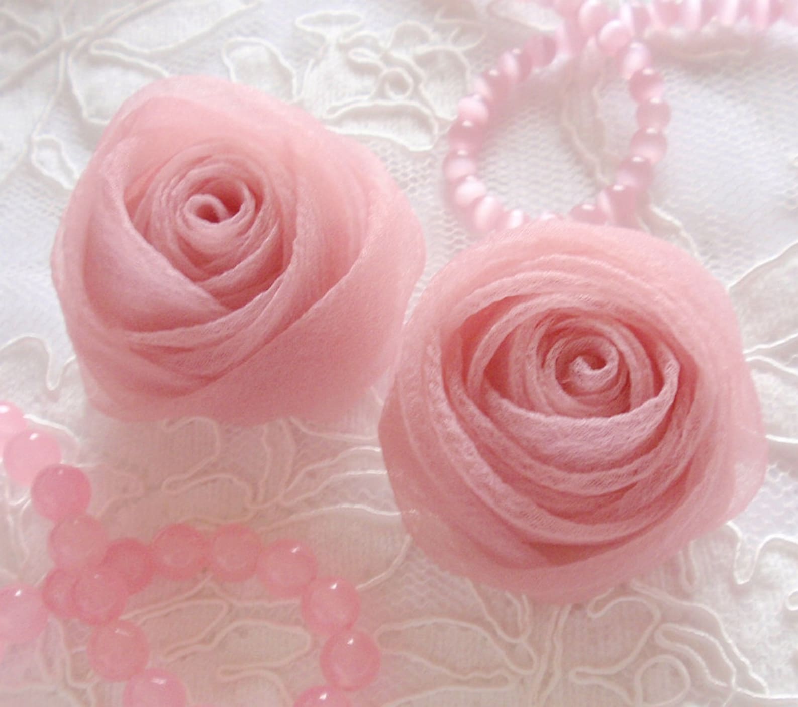 2 Organza Rolled Roses Chiffon Roses Organza Roses Chiffon Flowers ...